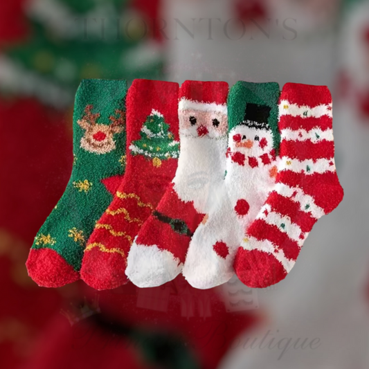 Pack Of 5 Fluffy Christmas Socks