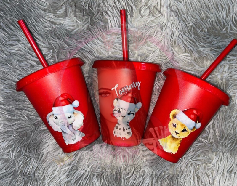 Kids Personalised Christmas Safari Animal Cold Cup