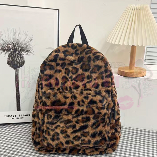Fluffy Leopard Print Backpack