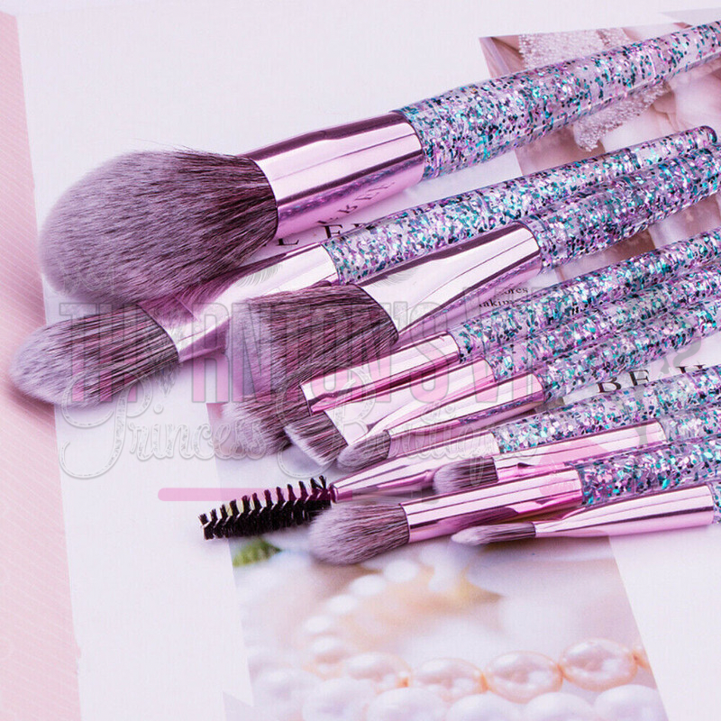 Glowii 10pcs Clear Glitter Rose-Gold Makeup Brush Set
