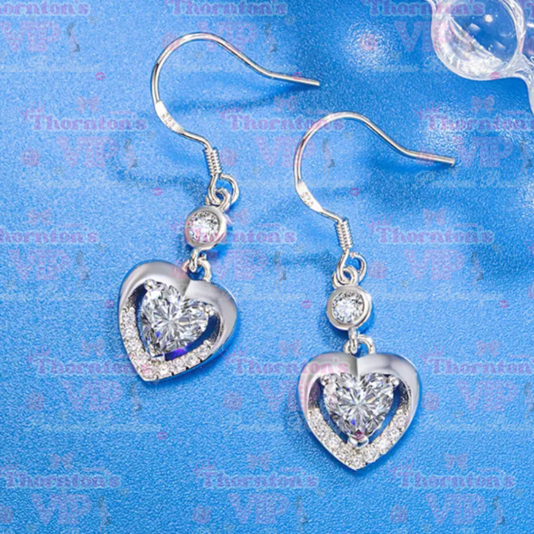 925 Sterling Silver Heart Drop Dangle Hook Earrings – Romantic & Elegant | 2 Colours Available | Hypoallergenic Jewelry Gift