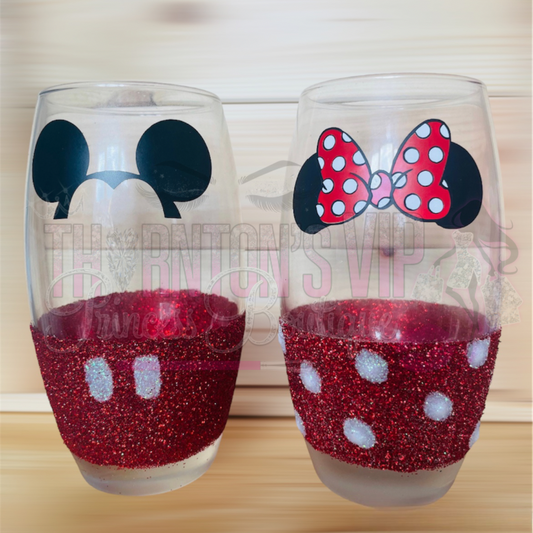 Character-Inspired Glasses with Red Glitter Base