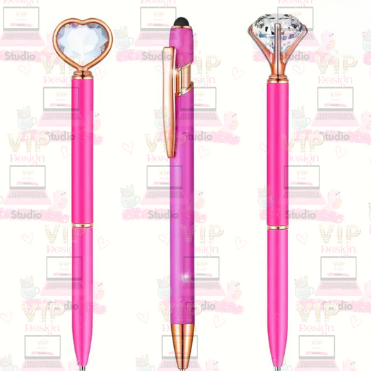 Luxury Hot Pink Pen Set – 3pc Crystal & Stylus Writing Pens for Office & Gifting