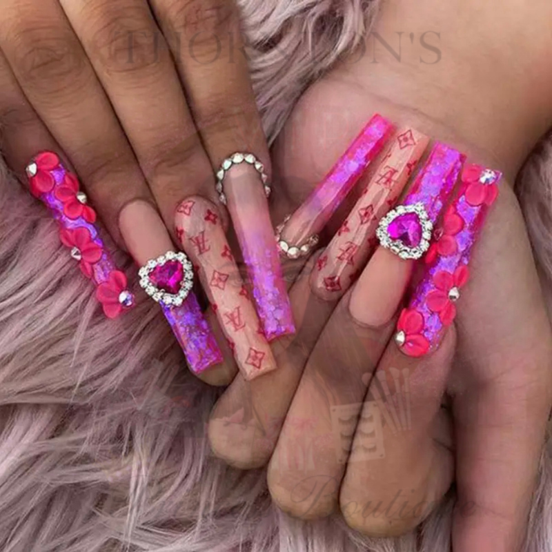 Glam Ombre LV Bling Nails