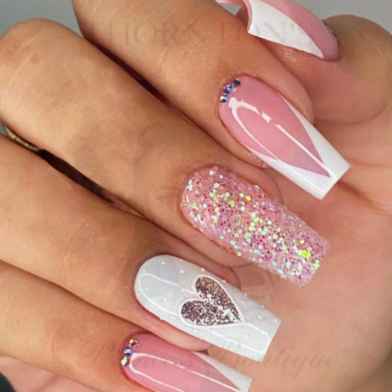 Blushing French Hearts Nails