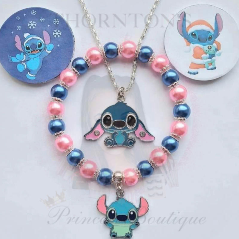 Ohana Bliss Glass Bead Bracelet & Charm Necklace Set