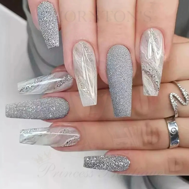 Silver Sparkle Finesse Nails