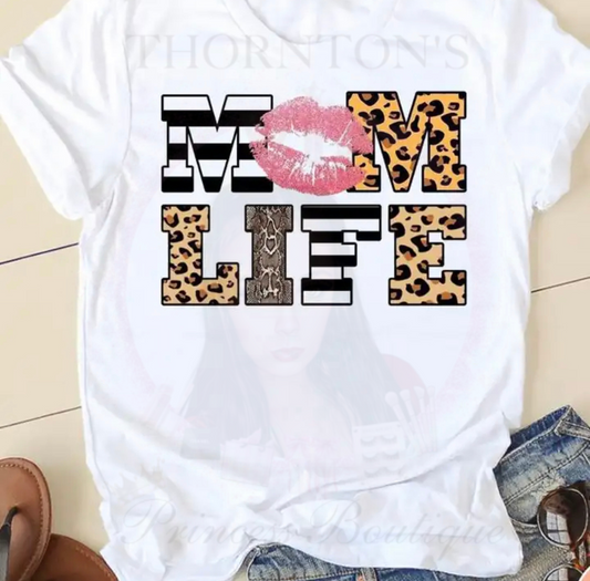 Patterned Mom Life Slogan T-Shirt