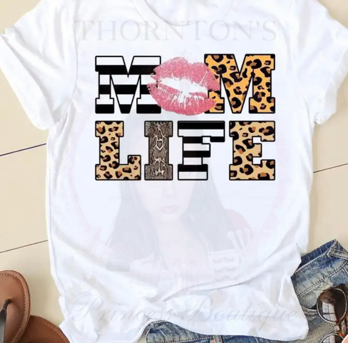 Patterned Mom Life Slogan T-Shirt