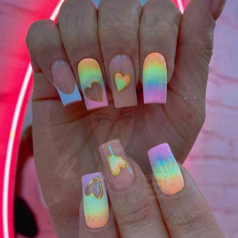 Colourful Heartbeat Nails