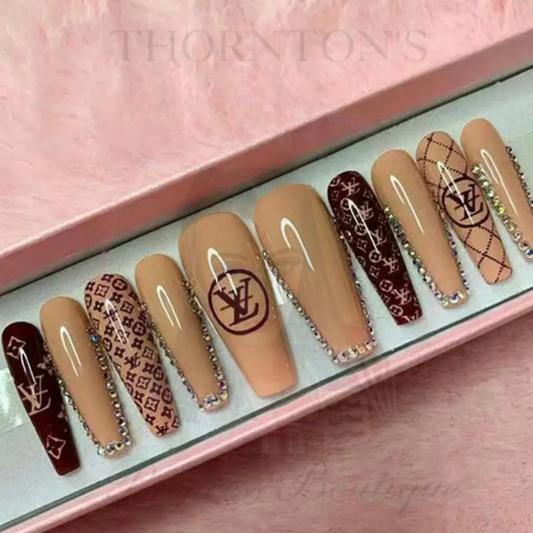 Cocoa Chic LV Diamanté Nails