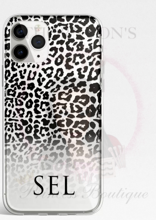 Black Leopard Print Initial Personalised Phone Case