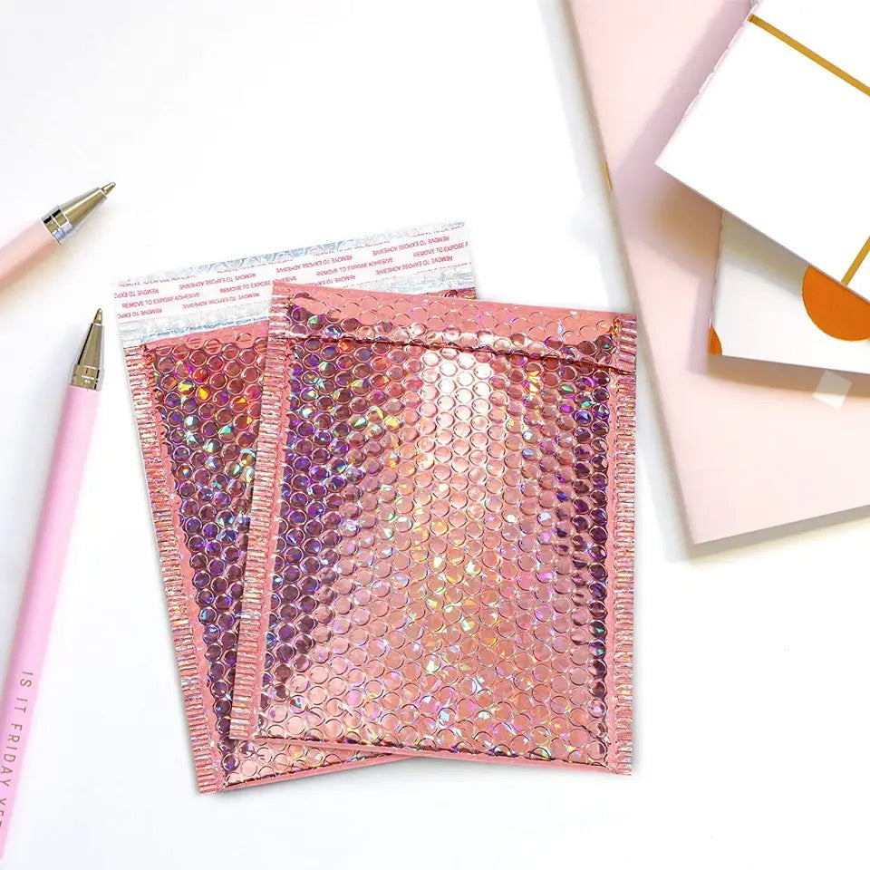 Rose gold laser bubble mailers