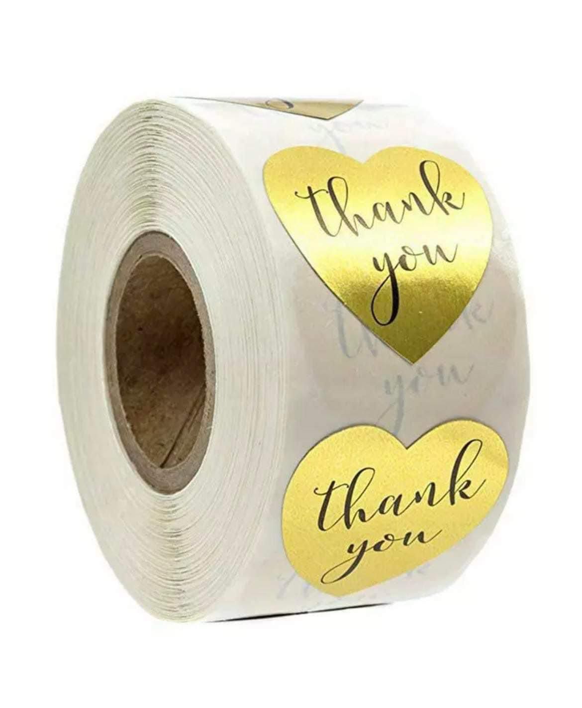 Gold Heart Thank You Stickers