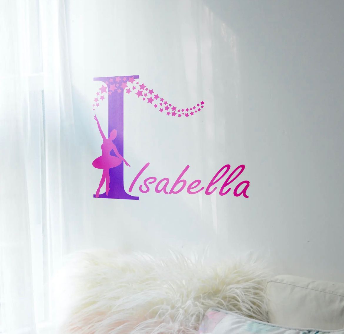 Ballerina & Stars Initial Name Wall Art