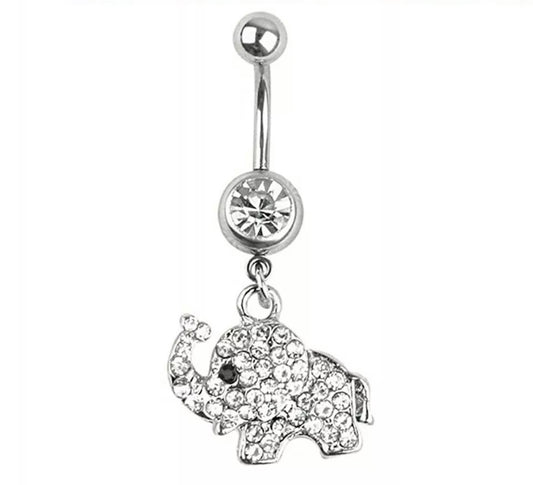 Diamanté Dangle Elephant Belly Bar