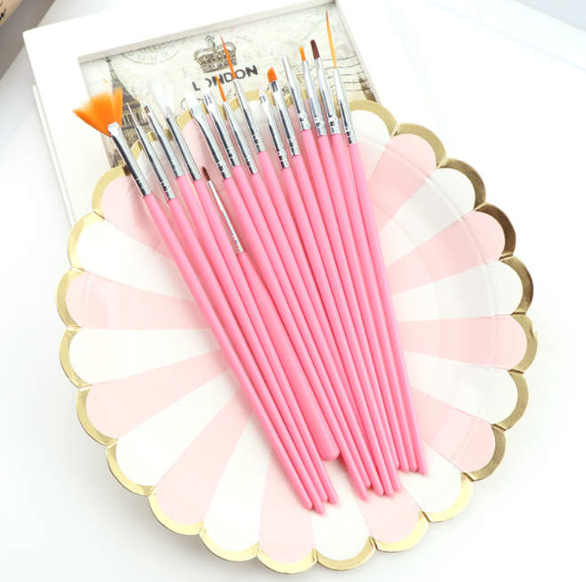 Glowii 15pcs Nail Brush Set – Pink