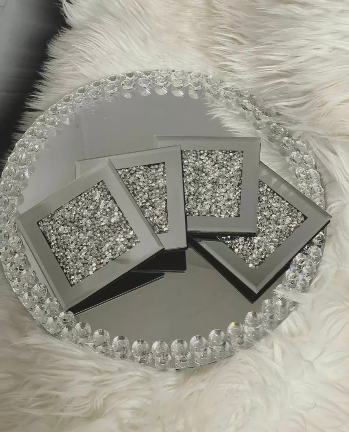 Silver Crushed Diamond Set Of 4 Coasters