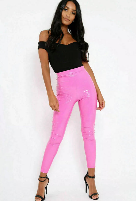 Pink PVC Wet Look Leggings
