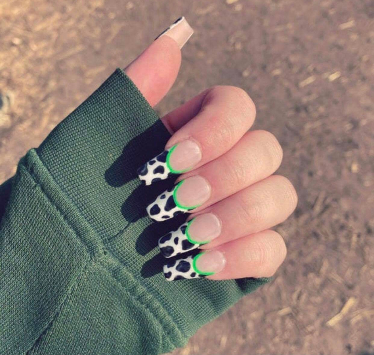 Neon Green Cow Nails