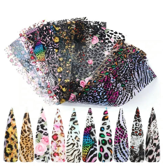 Set Of 10 Animal Print Nail Foils