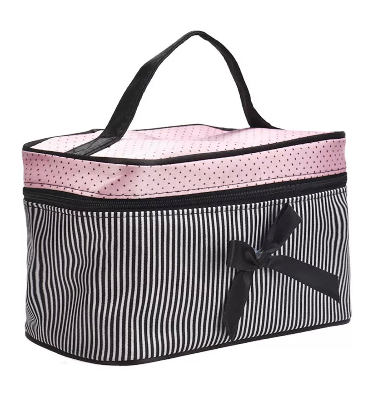 Pink & Black Cute Bow Cosmetics Bag