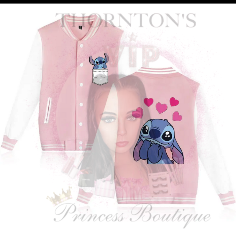 Love Stitch Pink Baseball Style Jacket