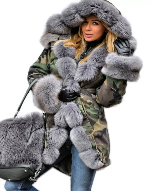 Stacey Long Camo Parker Faux Fur Coat
