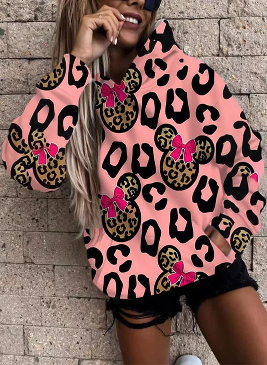 Pink Minnie Inspired Leopard Print Hoodie