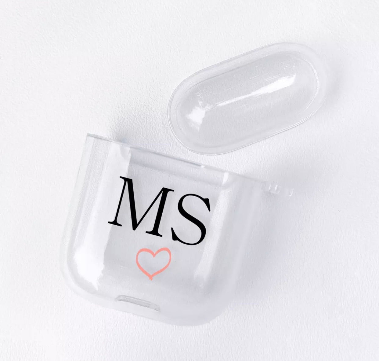Personalised Black Initials & Heart Sketch Silicone AirPods Case