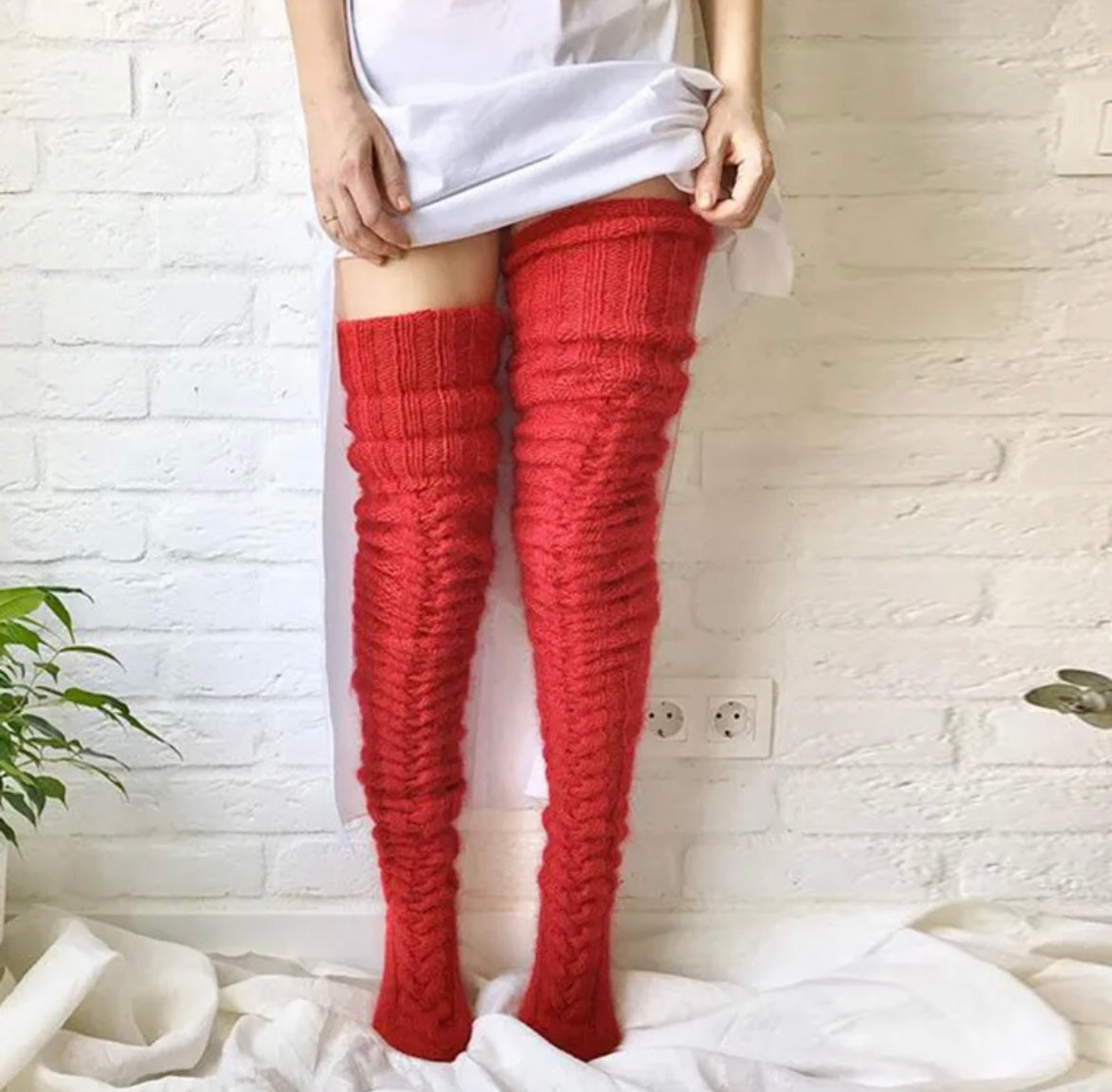 Wool Knit Over The Knee Socks