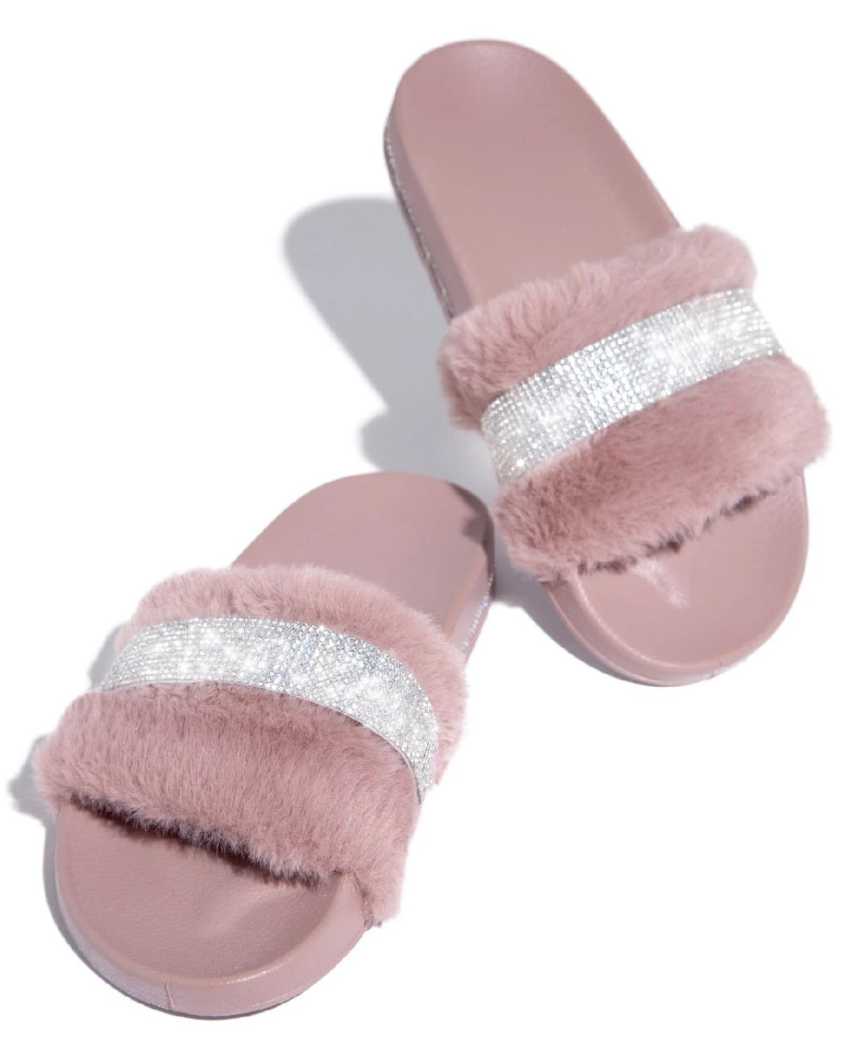 Diamanté Faux Fur Sliders