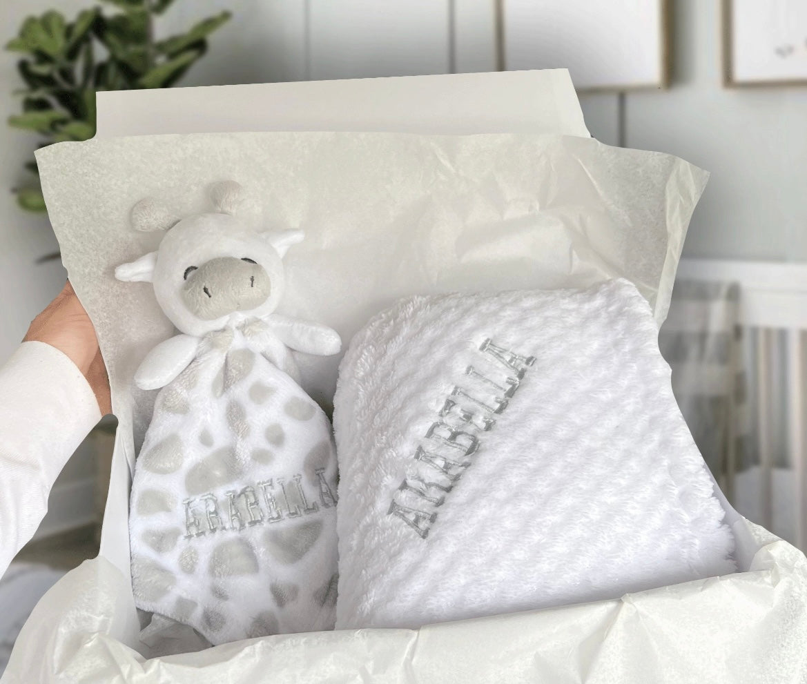 Personalised Baby Blanket & Comforter Gift Set - Various Colours