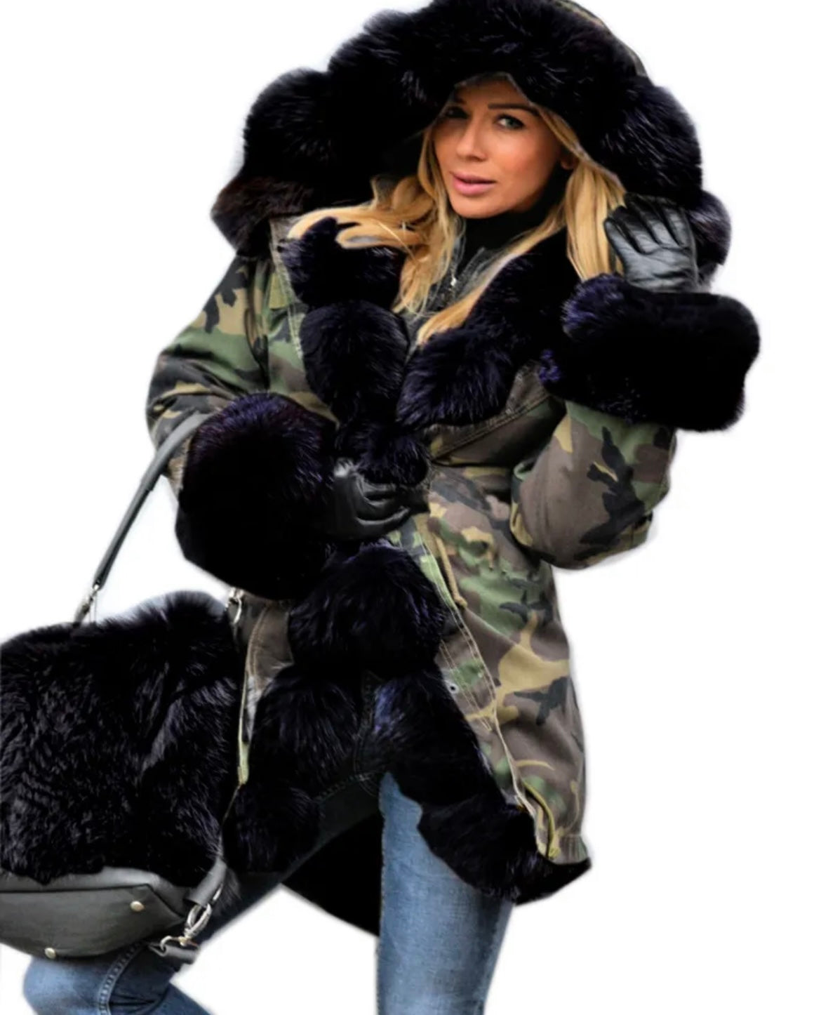 Stacey Long Camo Parker Faux Fur Coat