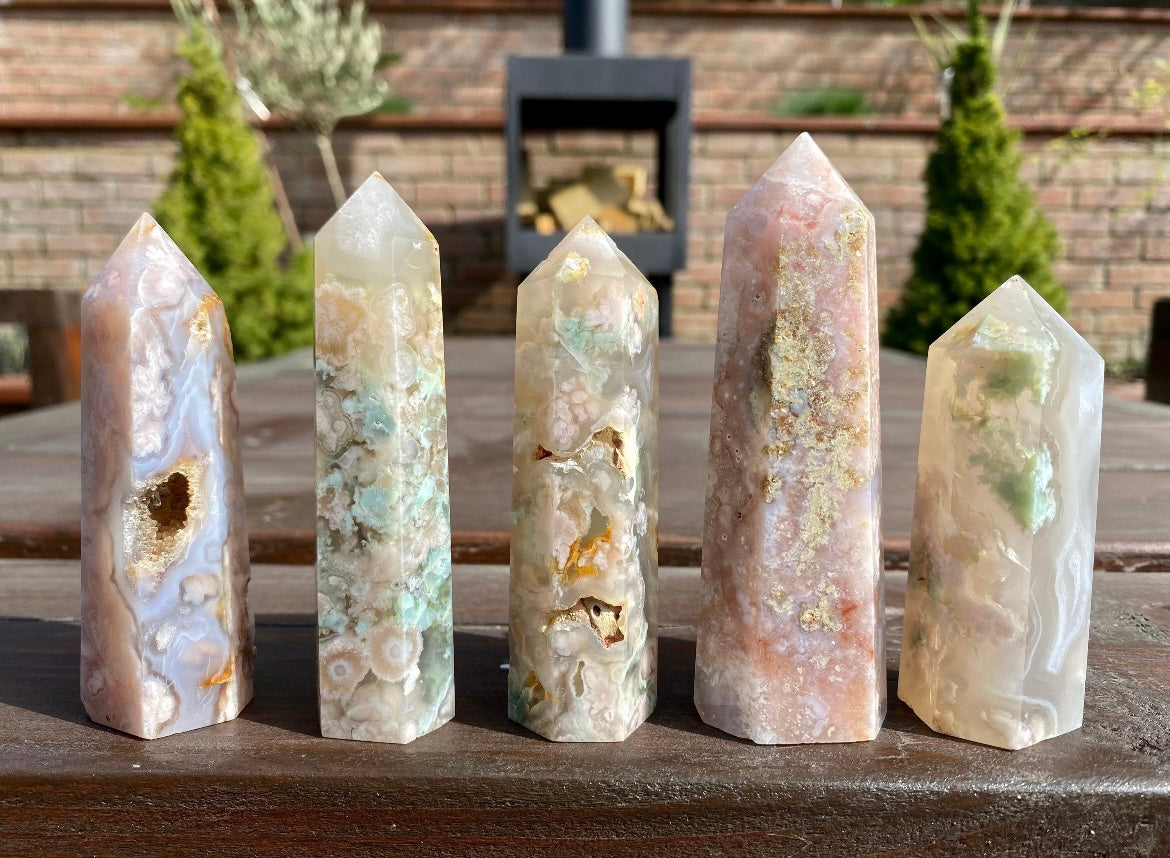 Cherry Blossom Flower Agate Crystal Tower Point