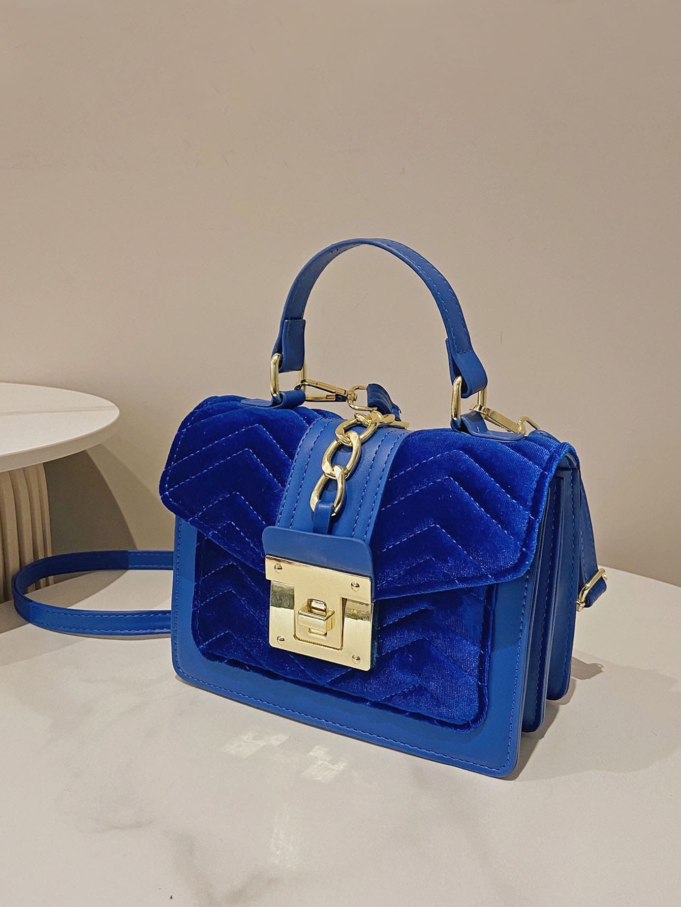 Royal Blue Velvet Square Bag
