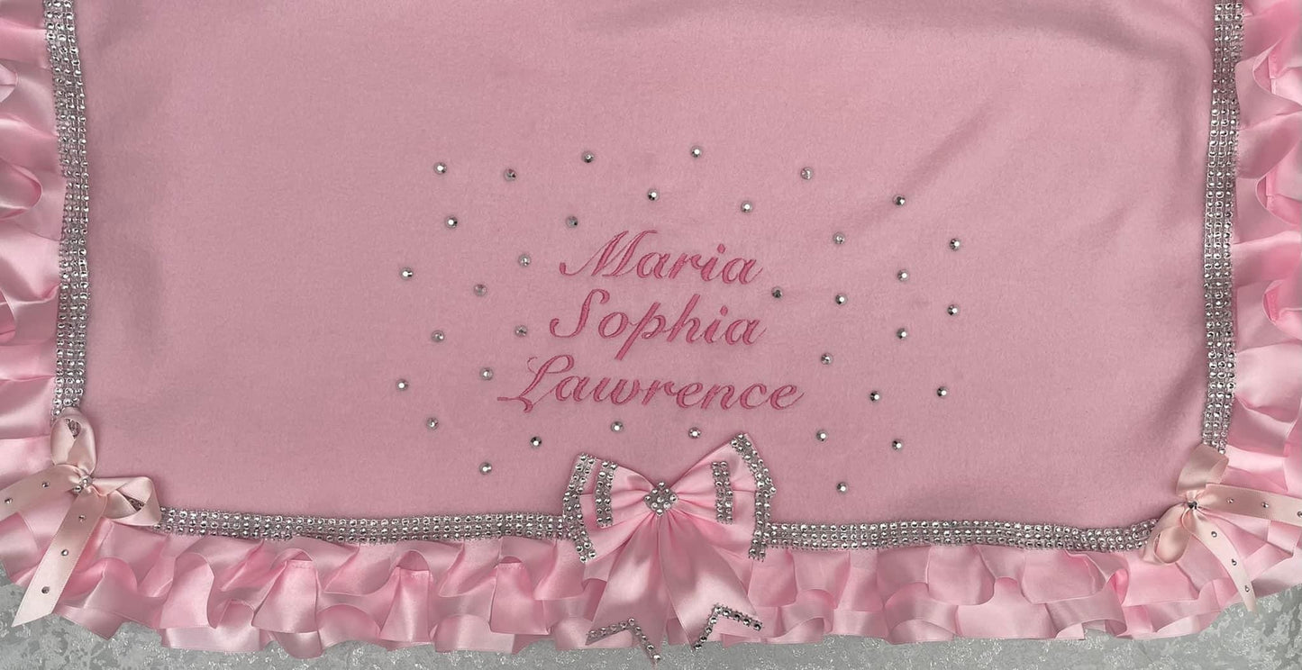 Personalised Frilly Fleece Diamanté Baby Blanket