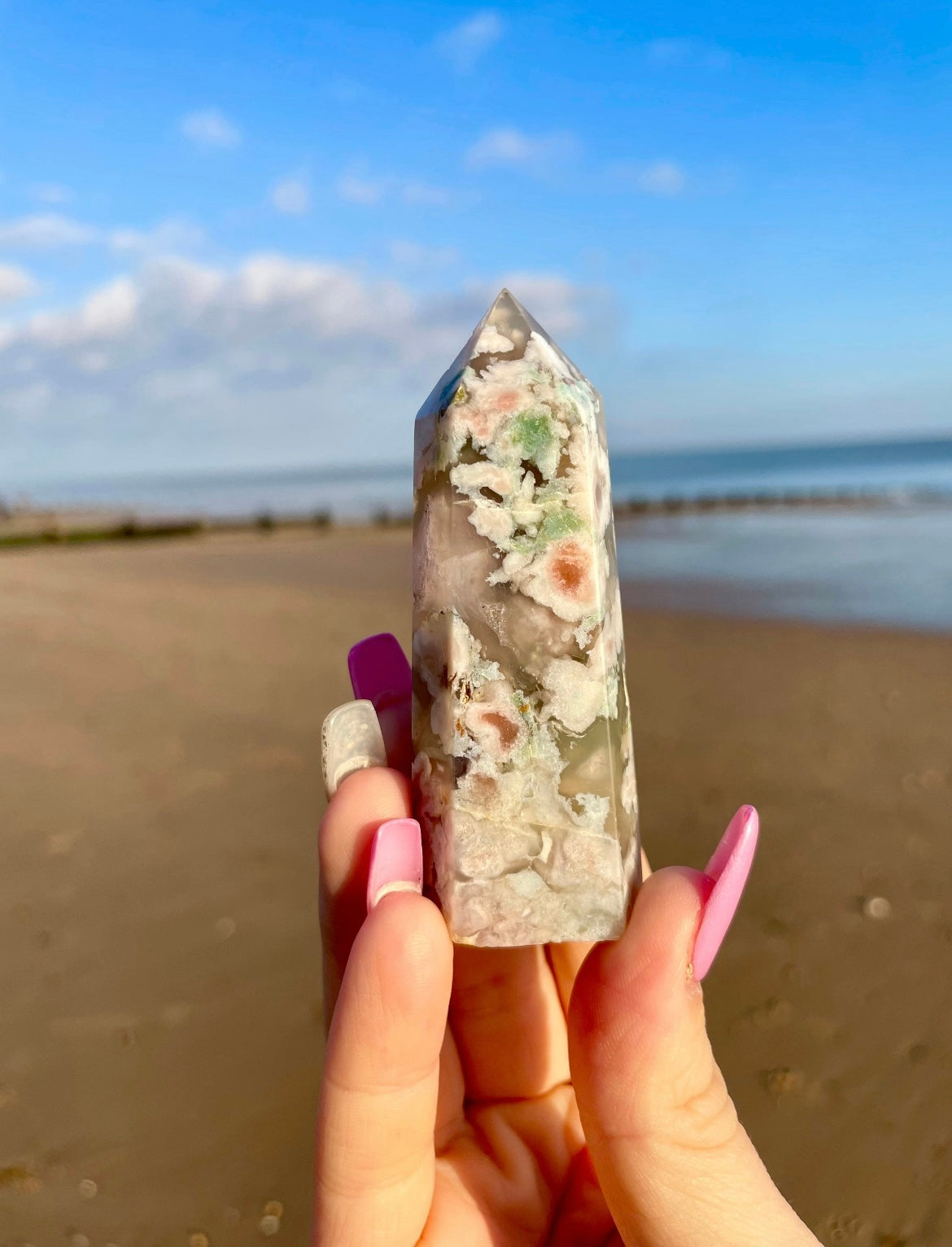 Cherry Blossom Flower Agate Crystal Tower Point