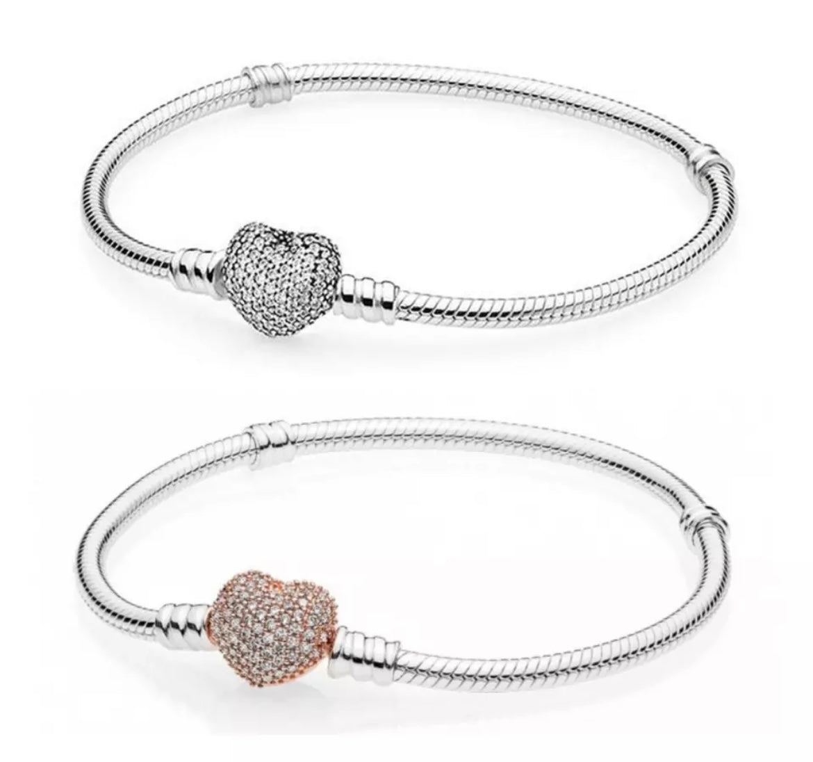 Snake Chain Diamanté Heart Clasp Bracelet