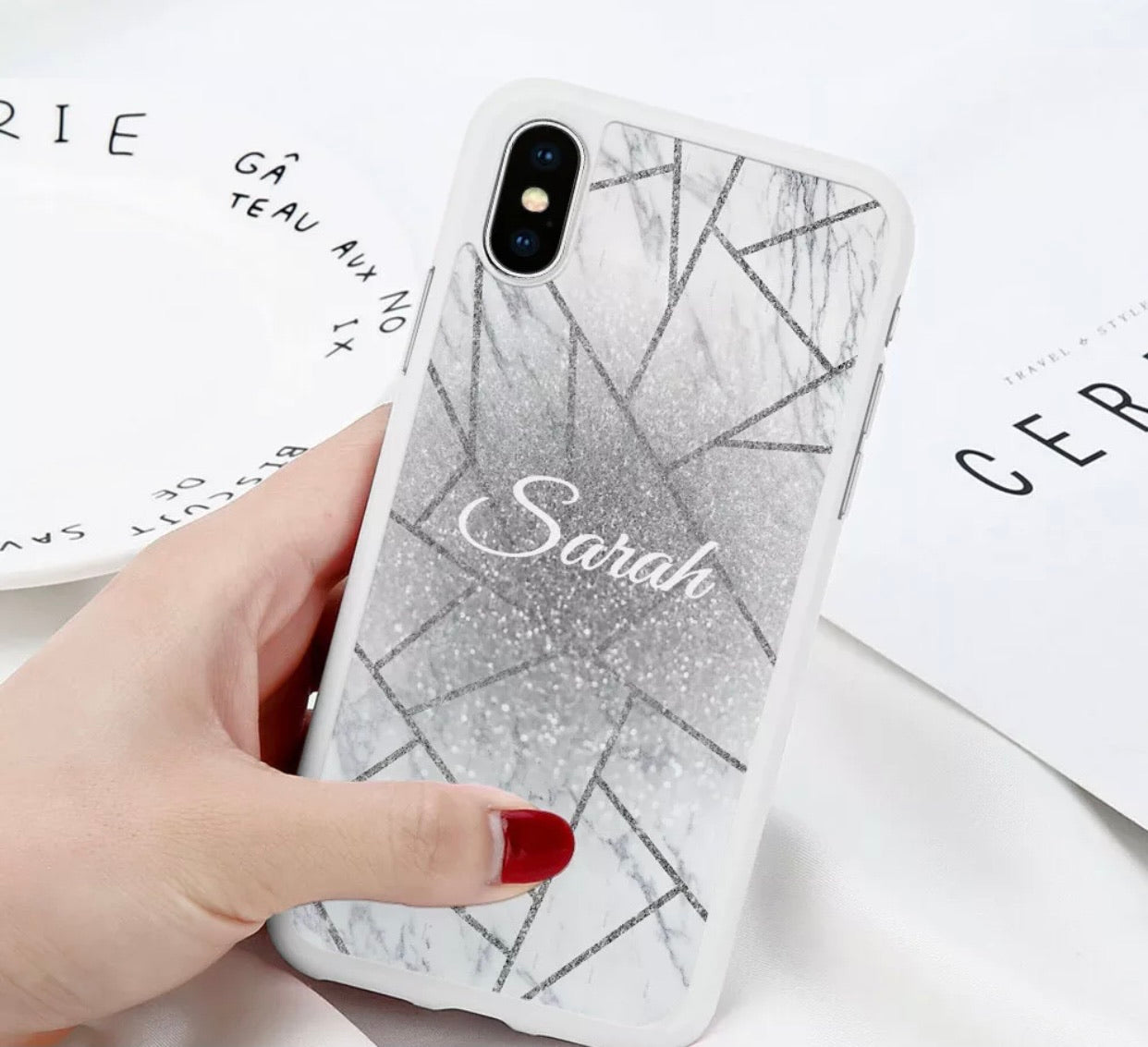 Samsung S20 Marble Geometric Glitter Personalised Phone Case