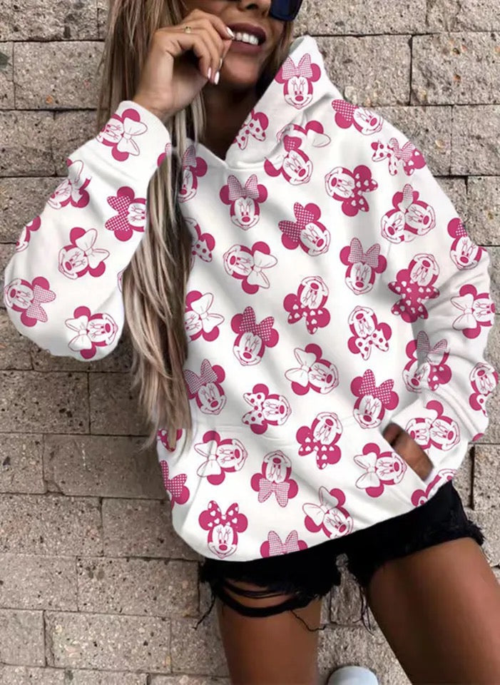 White Minnie Head Inspired Hoodie