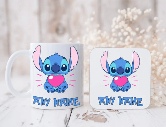 Personalised Stitch Valentines Mug & Coaster Set