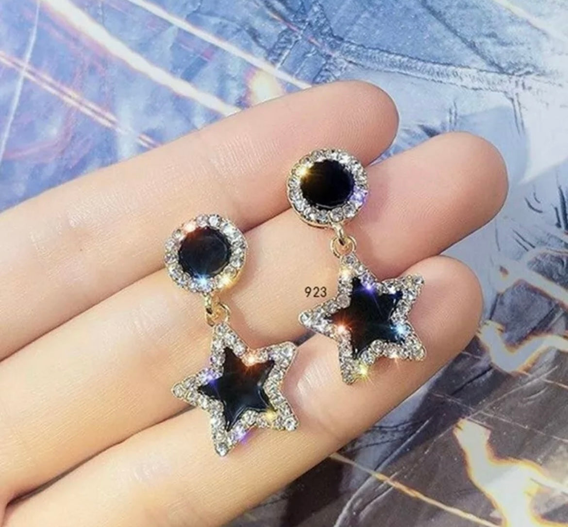 Star Black Dangle Earrings