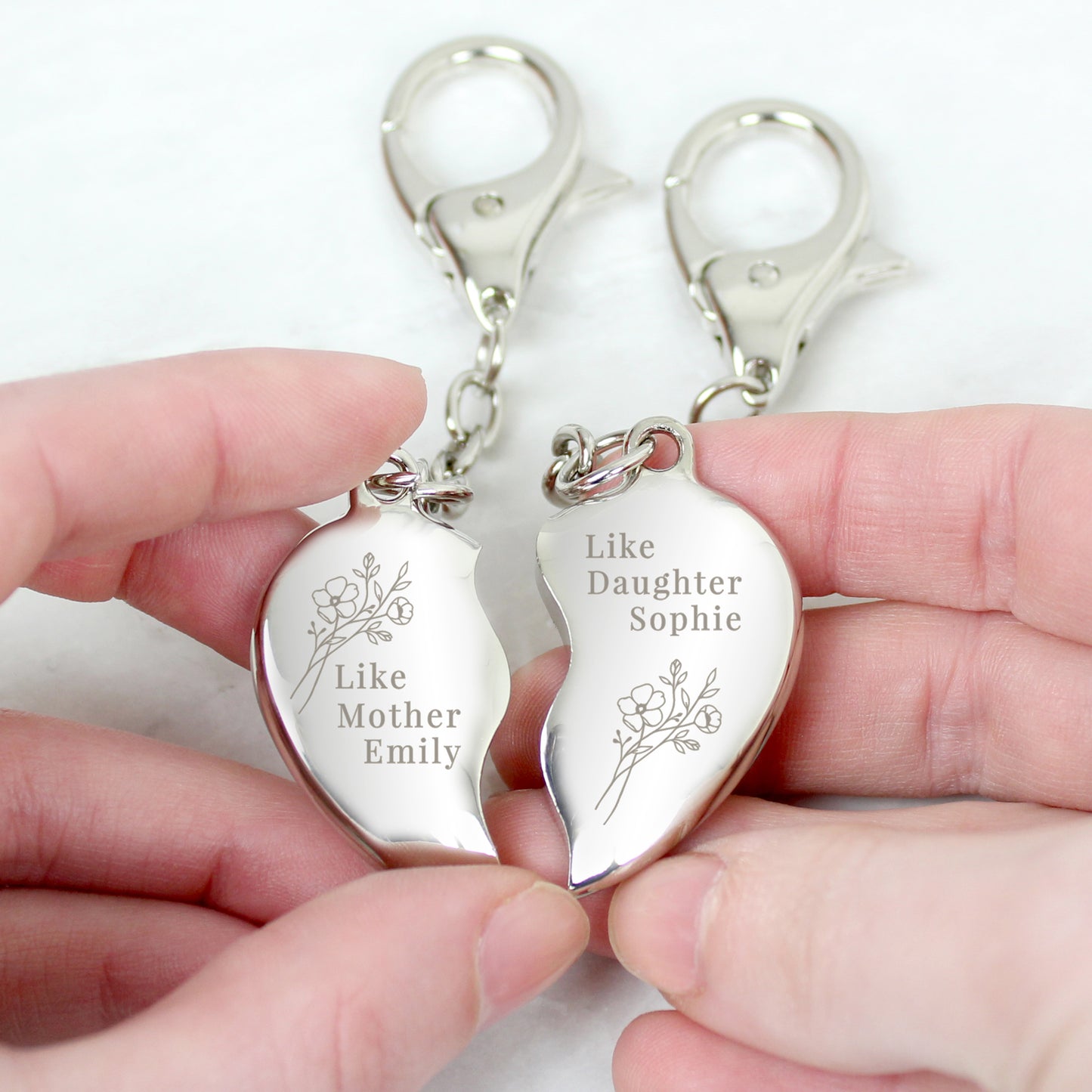 Floral Mother Daughter Two Heart Keyring