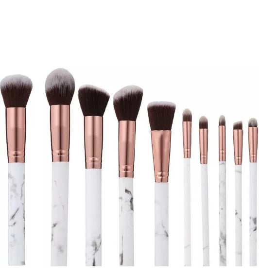 Grey 10Pc Set Marble Make Up Brushes