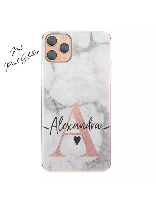 Marble Initial & Name Heart Personalised Phone Case