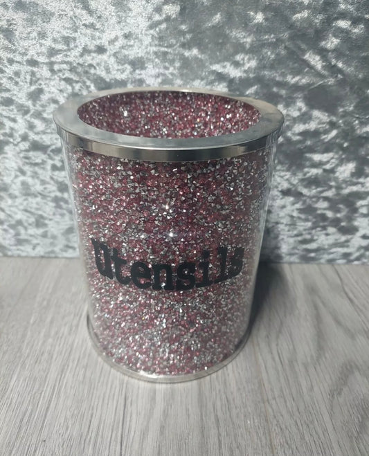 Pink Crushed Diamond Utensils Jar