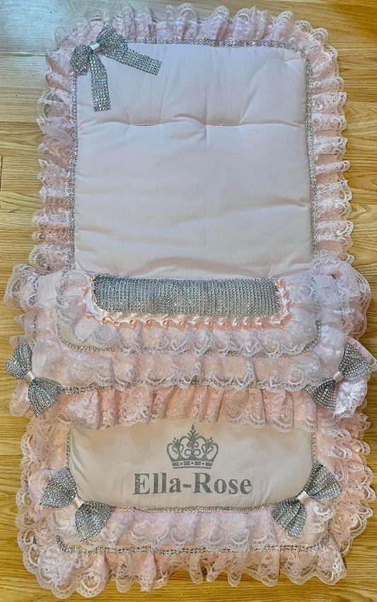 White & Baby Pink Diamanté Personalised Cosytoes