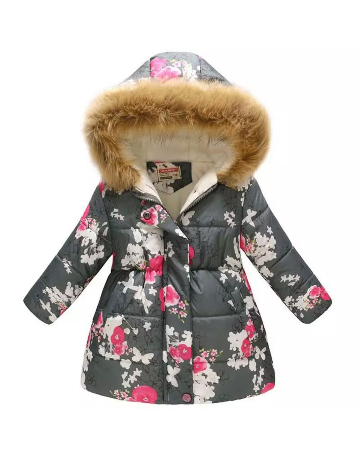 Girls Floral Parka Coat