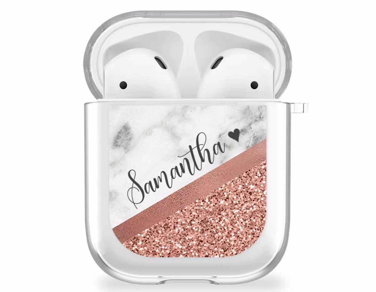 Personalised Marble & Rose Gold Glitter Silicone AirPods Case